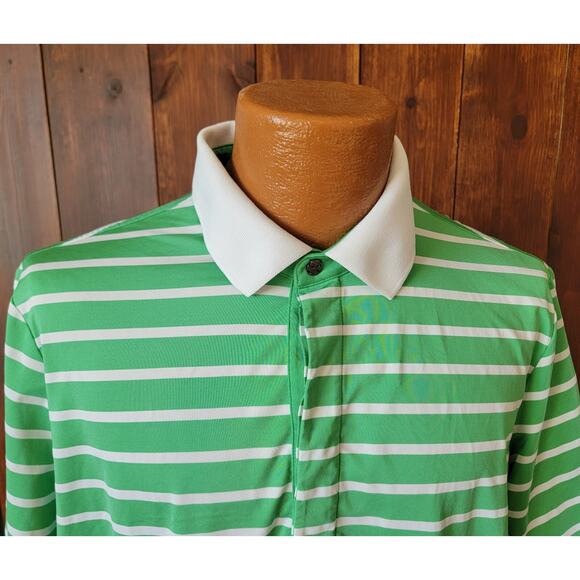 RLX Ralph Lauren Men XL Green White Stripe Performance Polo Shirt Casual Stretch - Picture 3 of 13